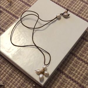 Pearl cross necklace with leather chain